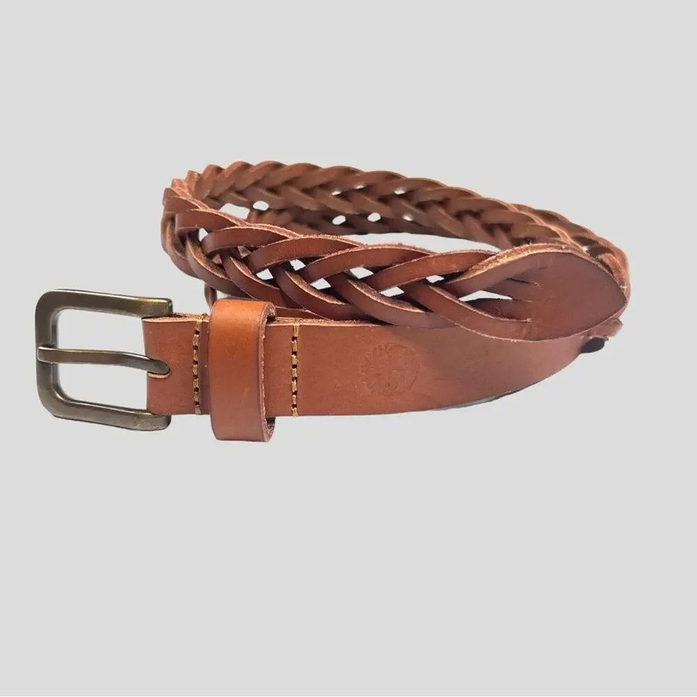 Timberland Womens Casual Leather Belt Tan Brown Braided Size Large